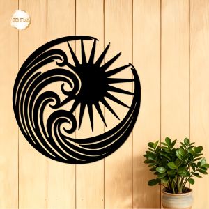 CIFbuy | CIFBUY Iron Wall Art Sun Wave Metal Decor Rustic 2D Flat Sculpture for Living Room Bedroom Office Hallway Indoor Outdoor