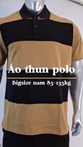 [Bigmen] - Áo thun polo sọc ngang phối 2 màu nâu đen chất cotton bigsize nam <135kg