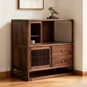 New 2025 North American Black Walnut Square Sideboard Storage Cabinet Living Room Dining Room Zen Style Bookcase Sòng Shì Aesthetic