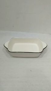 dĩa sứ trắng sọc viền hình chữ nhật có tai cầm 10.5 inch