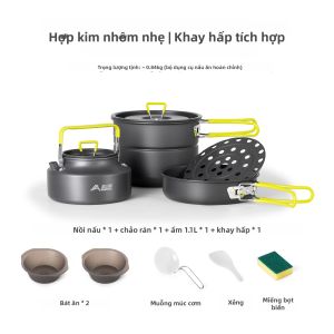 Bộ Dụng Cụ Nấu Ăn Bằng Nhôm BISINNA Với Thiết Kế Xếp Chồng Và Tay Cầm Gấp Gọn Dành Cho Dã Ngoại Du Lịch Leo Núi Bộ Nồi Nấu Ăn