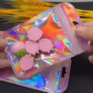 50Pcs OPP Ziplock Bags Rainbow Laser Resealable Packaging for Jewelry Cosmetic Samples & Crafts