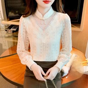 WANGGONGZHU | Princess Style Korean Commute Fashion Lace Base Shirt Half High Collar Women Spring Autumn New Elegant Fashion Trim Splicing Top