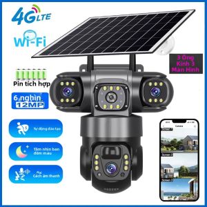 Camera V380 PRO 4G Năng Lượng Mặt Trời HD 12MP PTZ Ngoài Trời Chống Nước 6K Ba Ống Kính IP CCTV Với Chức Năng Đàm Thoại Hai Chiều Và Tầm Nhìn Ban Đêm