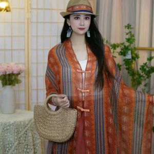 [Ethnic Style] Summer Versitile Fashion Classic Travel Holiday Style Sun Protection Loose Double-sided Long Buckle Shawl