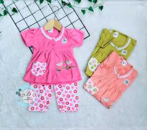 Unge Baby Setelan Piyama Bayi Perempuan Motif Dua Burung // Baju Bayi Perempuan Usia 3 -12 Bulan  // Setelan Baju Bayi Lengan Pendek