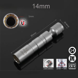 Spark Plug Socket Wrench Adapter 14mm16mm Set Universal Joint with Magnetic Flexible Socket Thin Wall 3/8" Drive Car Repair Tool