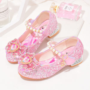 รองเท้าส้นสูงคริสตัลสไตล์เจ้าหญิง นุ่ม ด้านล่างสําหรับสาวน้อย ฤดูใบไม้ผลิ แฟชั่นเด็กวัยหัดเดินเด็ก ลำลอง รองเท้าแบบสวม