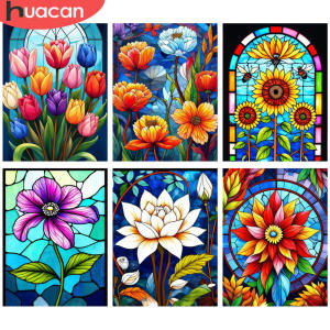 HUACAN Full Kits Diamond Painting Colorful Blossoming Tulips Rhinestone Flower 5D DIY Art Mosaic Picture