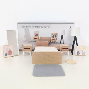 Kids Wooden Artificial Mini Kitchen Table Living Room TV Sofa Bedroom Bed Cabinet Room Solid Wood Small Furniture