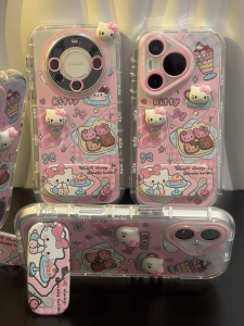 Ins Style Faux Fur Cream Shell Phone Case for iPhone 16puls KT Cat Doll Mirror Stand Compatible with Apple 16 Mobile Phone Case