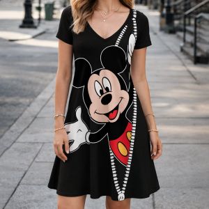 Disney | Disney Mickey Mouse V Neck Loose Dress Daily Wear Dress Elegant Womens Dresses 2026 Trends Trend Dresses for Woman Minnie Anime