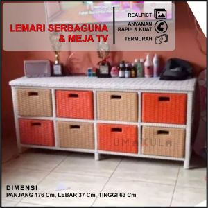 LEMARI ROTAN SINTETIS 8 KOTAK WARNA WARNI  LACI SUSUN  SAMPING SUSUN ATAS Murah / Buffet Rattan 2 Susun Samping / Meja Tempat TV dan DVD Rottan Minimalis P 176 X L37 X T 63 / Lemari Antik Serbaguna Modern Klasik Tradisional Model Terbaru 2022