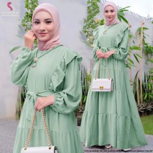BAJU POPULER AYUNDA DRESS BL CRINKLE LD 108 CM PB 137 CM ZIPPER DEPAN Gamis Busui Kekinian