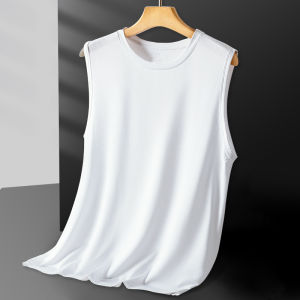 Mens Ice Silk Vest Summer Quick Dry Mesh Sleeveless round Neck Loose Large Size Base Shirt Versatile Summer Sportswear