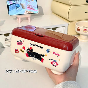 Cute Dustproof Plastic Tissue Box for Living Room Coffee Table Student Dormitory Napkin Storage Box Home Organization