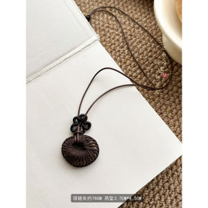 Geometric Wooden Weaving Pendant Necklace Womens Style Long Sweater Chain Decorative Rope Hanging Accessory Retro Chinese