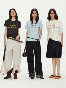 Street Style Letter Print Loose Couples Round Neck Short Sleeve T-Shirt