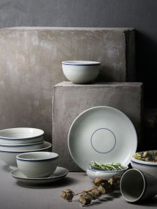 Retro Chinese Style Ceramic Bowl Plate Set for Rice And Noodles round Flat Dish Traditional Dinnerware Set from Jingdezhen