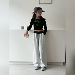 Manila Loose Sport Cargo Pants For Kids Girls 6-15yrs Cotton Sweatpants Jogger Pants Baggy Pants Straight Pants Casual Pants WIth Pockets Casual Pants Soft Comfortable Korean Street Style