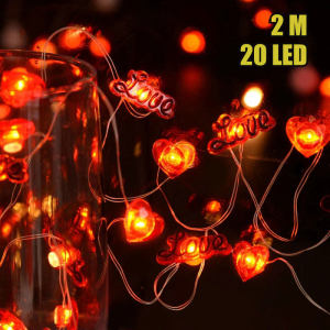 2m 20LED Love Heart String Lights Valentines Day Romantic Fairy Light Battery Operated Night Lamp for Wedding Birthday Party Decoration