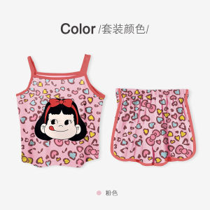 Girls Ice Silk Sleepwear Thin Summer Shorts Set Home Clothes Little Girl Strap Vest Anti-bacterial Casual Style Children Home Clothes