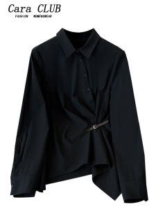Large Size Slimming Black Long Sleeve Shirt
