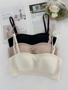 Summer Ice Silk Seamless Anti-Slip Strapless Bra Beautiful Back Womens Gathered Push-Up Invisible Prevent Exposure Tube Top