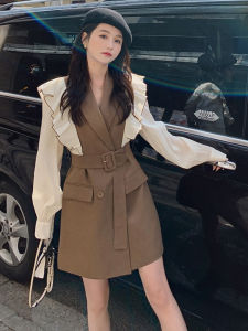 French Style Fake Two-Piece Dress Set Womens Autumn 2025 New High-End Small Noble Age-Defying Suit Skirt Korean Style High Waist A-Line Midi Dress