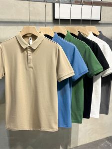 Mens Summer Slim Fit Ice Silk Polo Shirt Short Sleeve Pure Color Casual T-Shirt Fashionable Paul Style Youthful Trendy Top
