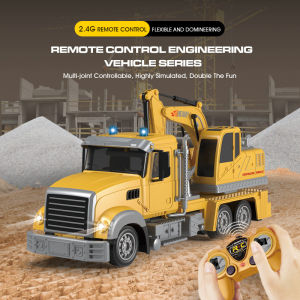 Construction remote control toy car set - childrens construction excavator car crane cement mixer truck dump truck various props buttons + sound and light - suitable for boys and girls over 6 years old