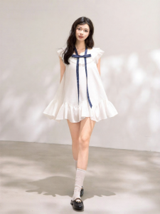 KEIKO | Petal-Trimmed White Romantic Summer Dress For Petite