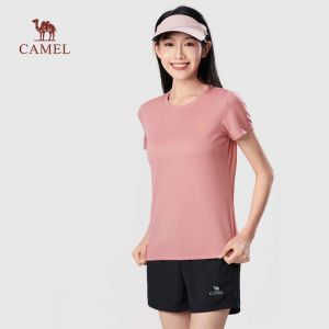 Camel Womens T-Shirt Ice Silk Short-Sleeved Lightweight Breathable Loose Fitness Tops for Female