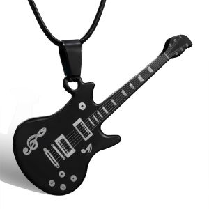 Fashion Stainless Steel Guitar Pendant Necklace For Men Women Retro Punk Musical Instrument Rope Chain Choker Party Jewelry Gift