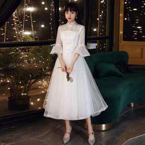 plus Size Evening Gown for Women Student Graduation Performance Hostess Dress Slimming Effect Daily Wear Floral Lace A-Line Skirt