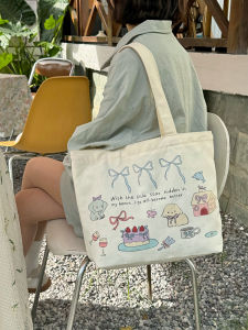 Large Capacity Canvas Tote Bag Womens Single Shoulder Butterfly Knot Design Dailybag Summer Korean Style Shopping Bag