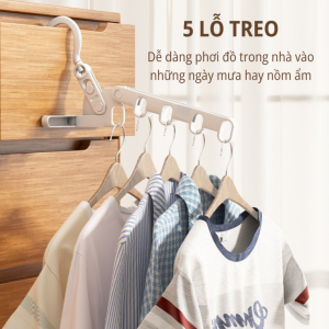 Móc Treo Quần Áo Di Động 5 Lỗ Treo Gắn Cửa Gấp Gọn Móc Phơi Đồ Linh Hoạt Xoay 360