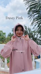 Jas Hujan Wanita Setelan Baju Celana Dusty Pink PVC Karet