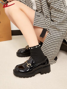 Black Thick Bottom Mary Jane Style Single Shoes for Women Spring 2025 New JK Flats British Style round Toe High Heel PVC Outsole