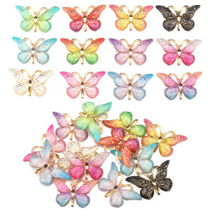 10pcs 23*38mm Acrylic Colorful Gradient Butterfly Flat back Rhinestone and Appliques for DIY Wedding scrapbook Accessories