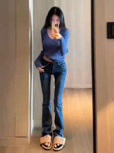 Low Waist Long Bell Bottom Jeans Womens Fashionable Retro American Style Slim Fit Washed out Dragging Pants Ladies Jeans