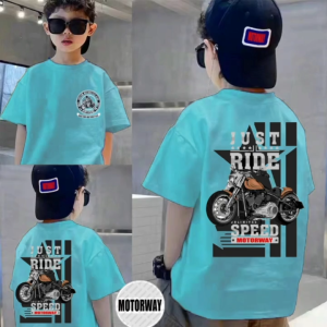 2026 NEW T-shirt with motorcycle graphic Just Ride Speed MotorwayCrew neck short-sleeved shirt 100% cotton matching parent-child outfit stylish and cool perfect as a birthday gift kids K524