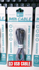 V2S Q3 3A USB Cord Braided Fast Charging Data Transfer USB Cable for Mobile Phone