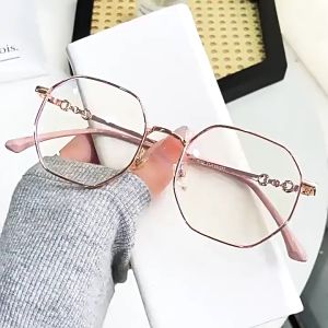 *READY STOCK AT MALAYSIA*Korean Style New Blue Light Protection Ladies Plain Glasses High-end Retro Gold Wire Glasses Polygonal Myopia Glasses Metal Frame Cermin Mata眼镜
