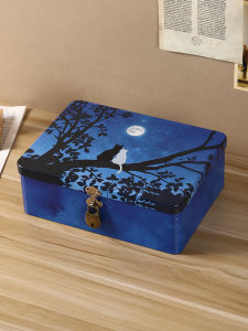 Blue Iron Storage Box with Password Lock Small Box Home Miscellaneous Items Organizer Money Box Gift Box Creative Desktop Storage Box