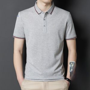 ROMON | Lormen Mens Short Sleeve Polo Shirt Summer Business Casual Silk Half Sleeve T-Shirt With Collar Ice Silk Top Fashion Urban Style