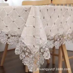 Rural Style Thick Linen Embroidery Table Cloth Elegant Flower Patterns with Lace Coffee Tea Coffee Table Cover TV Cabinet Dust-proof Cover for Wedding Banquet Party Reception