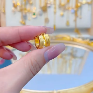 Chic Trinkets 24k Saudi Gold Earrings Pawnable Legit Smooth Plain Ring Earrings for Women Fashion Accessories Jewellery Pure gold Earrings