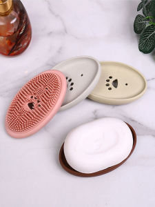 Multifunctional Silicone Soap Dish Creative Home Kitchen Bathroom Drainage Soap Holder with Brush Simple Design