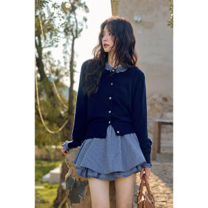 seemon | Áo Len Cardigan Tay Dài Màu Xanh Navy Dáng Vừa Nhỏ Phong Cách Hàn Quốc